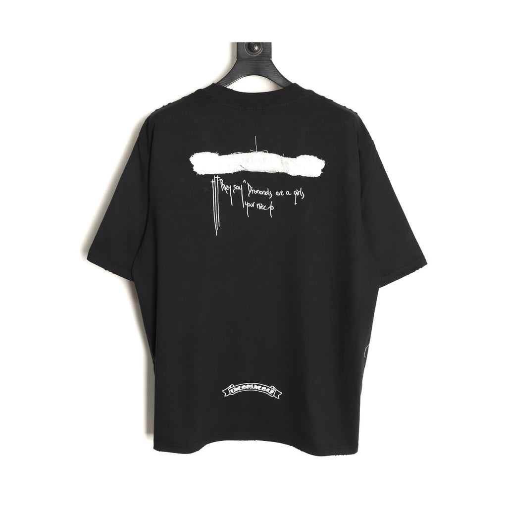 Chrome Hearts black distressed three-cross T-shirt back