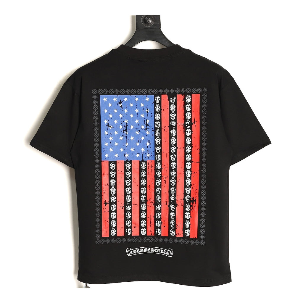 Chrome Hearts black USA Flag graphic pocket T-shirt back