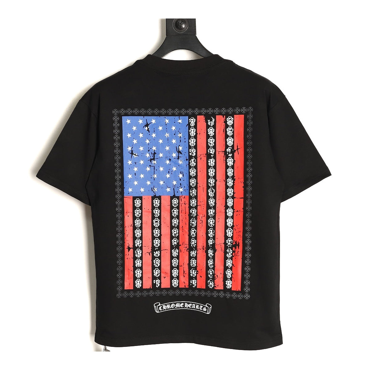 Chrome Hearts black USA Flag graphic pocket T-shirt back