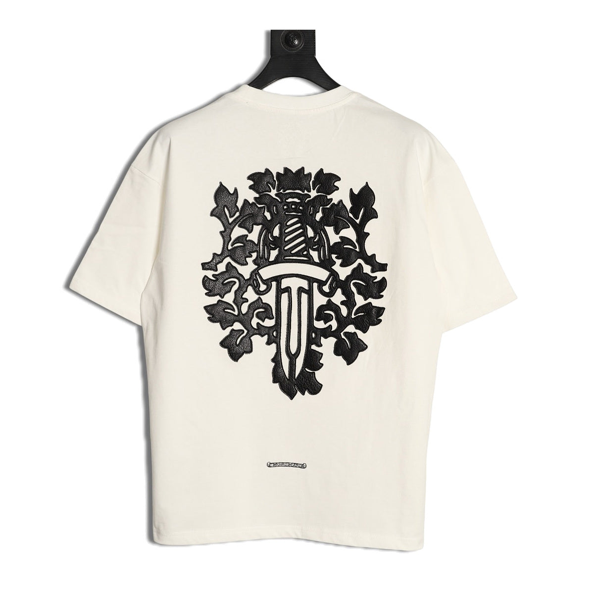 Chrome Hearts cream Gothic leather applique T-shirt back