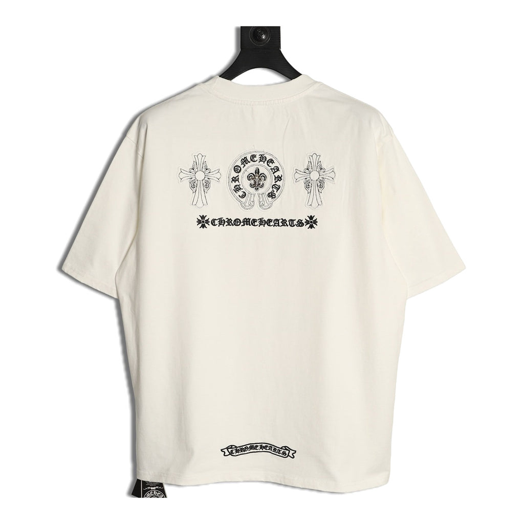 Chrome Hearts cream horseshoe fleur-de-lis embroidered T-shirt back