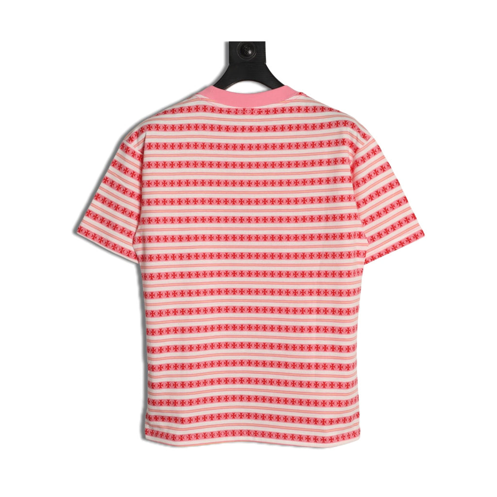 Chrome Hearts pink and white jacquard cross stripe knit T-shirt back