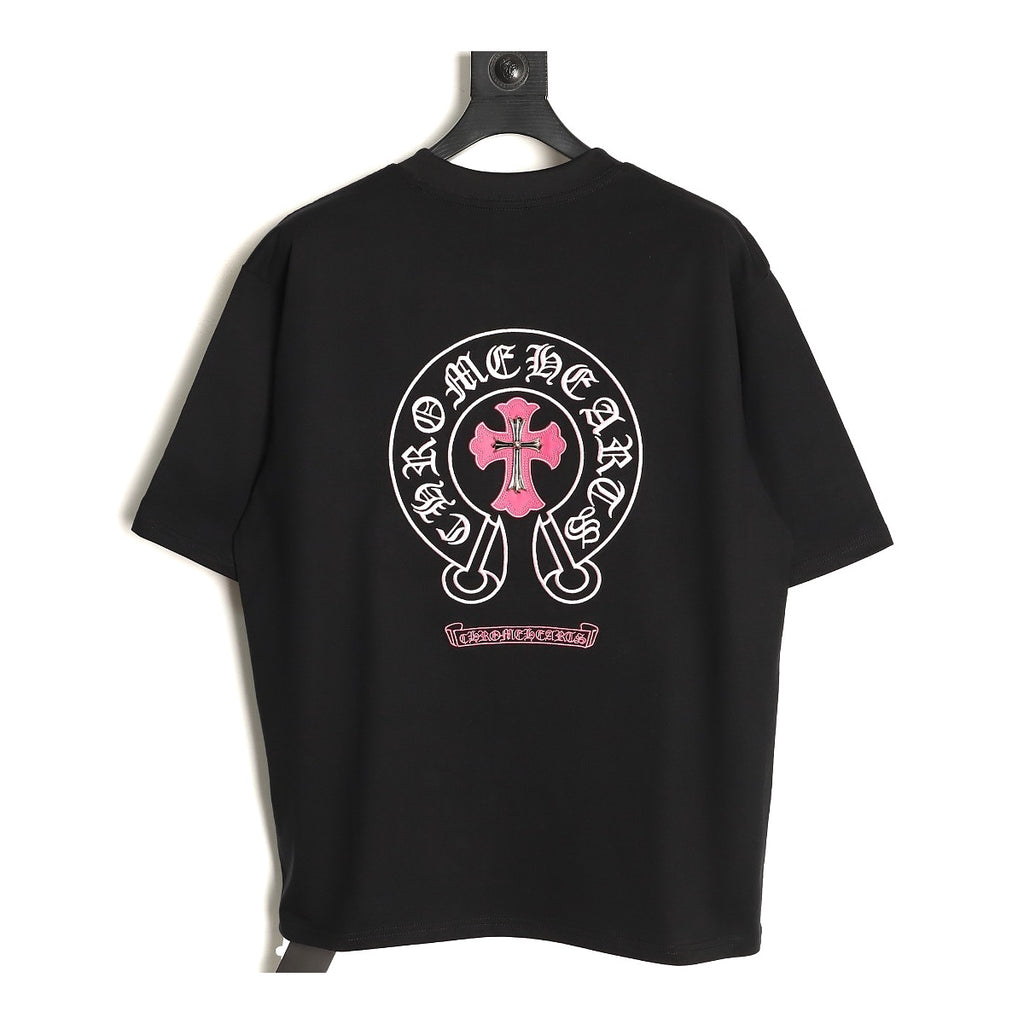 Chrome Hearts black pink horseshoe embroidered T-shirt back