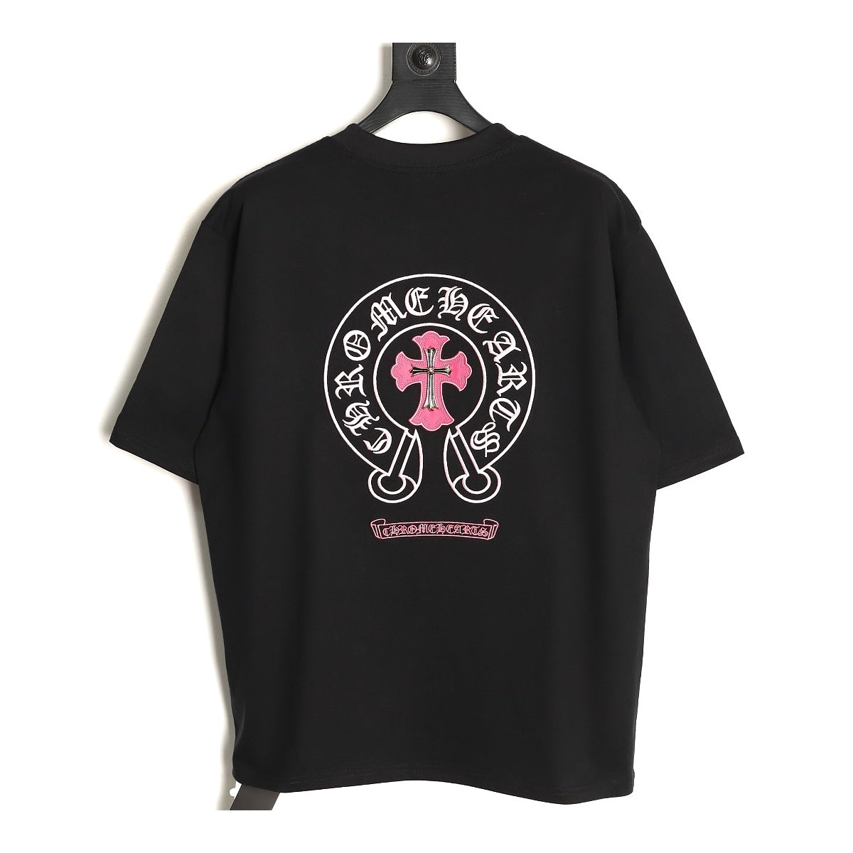 Chrome Hearts black pink horseshoe embroidered T-shirt back