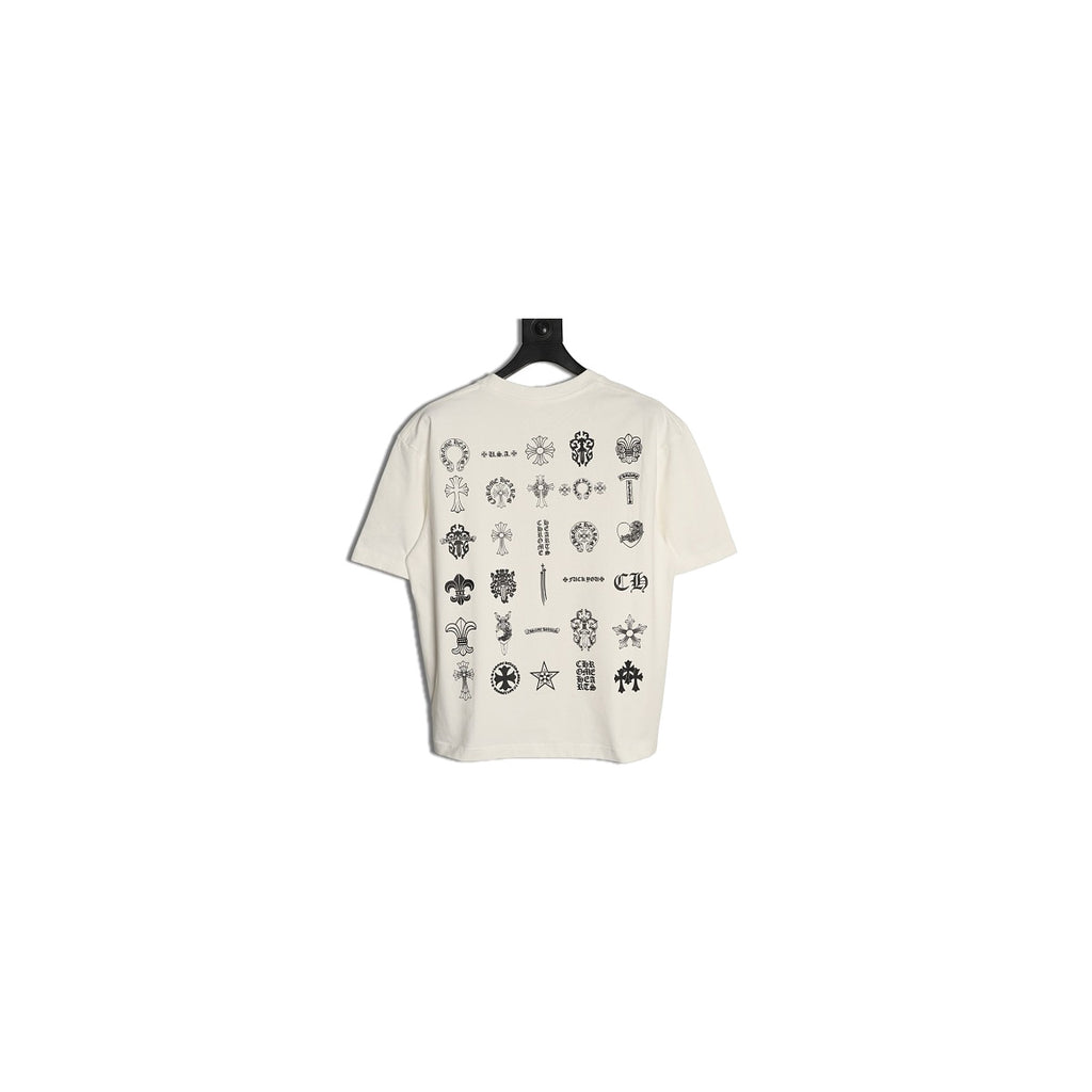Chrome Hearts cream multi-emblem graphic T-shirt back