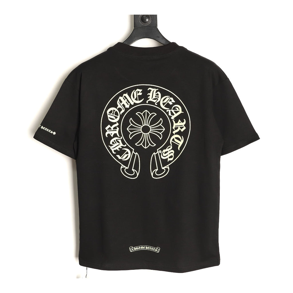 Chrome Hearts black golden Horseshoe pocket T-shirt back