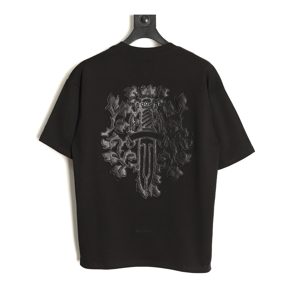 Chrome Hearts black Gothic leather applique T-shirt back