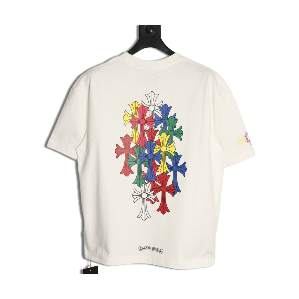 Chrome Hearts cream multicolor floral cross T-shirt back