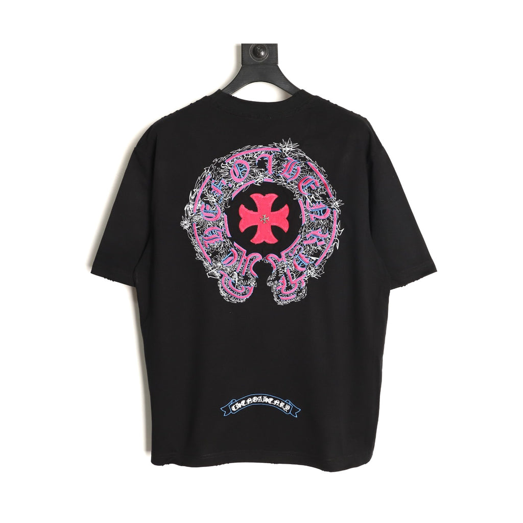 Chrome Hearts black multicolor horseshoe cross applique T-shirt back
