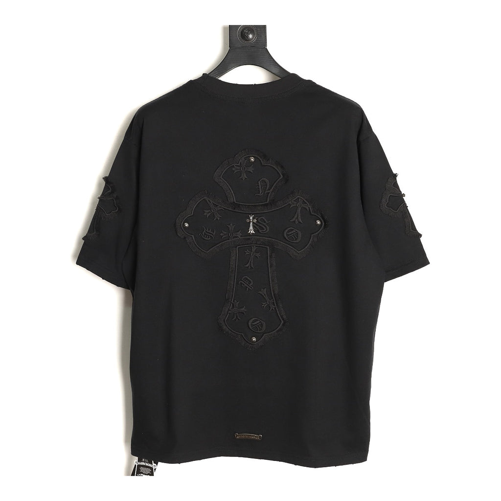 Chrome Hearts black fringed cross applique T-shirt back