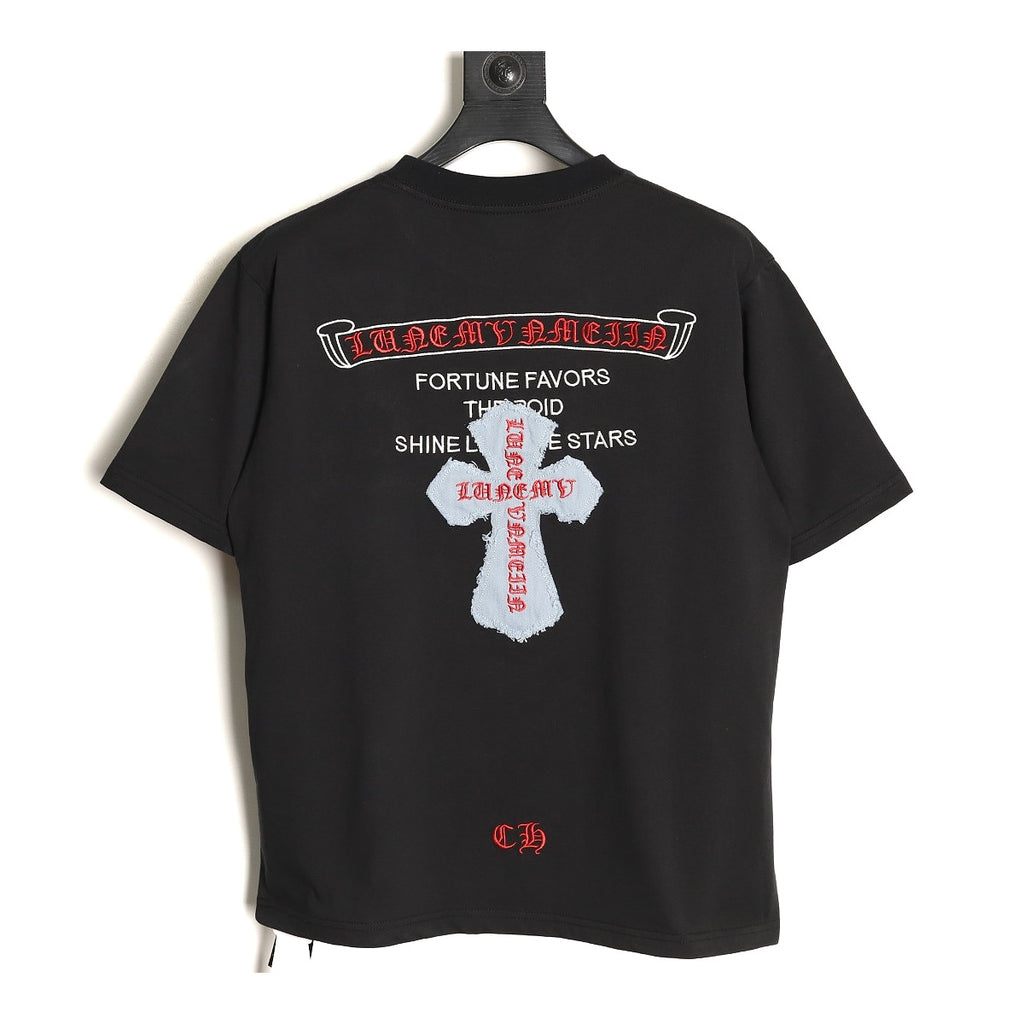 Chrome Hearts black denim Cross applique T-shirt back