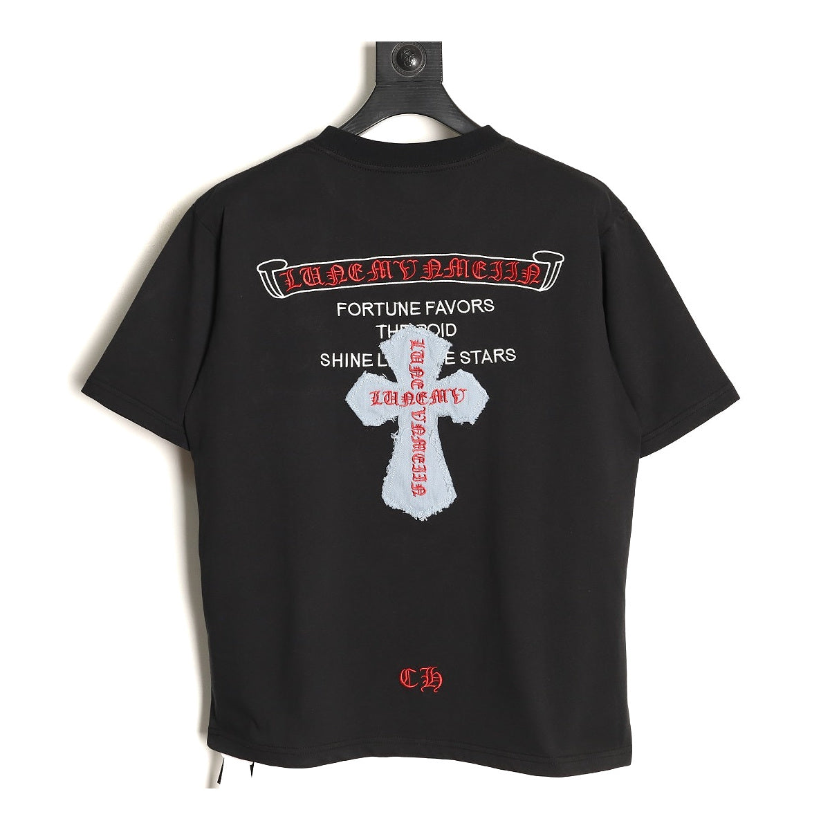 Chrome Hearts black denim Cross applique T-shirt back