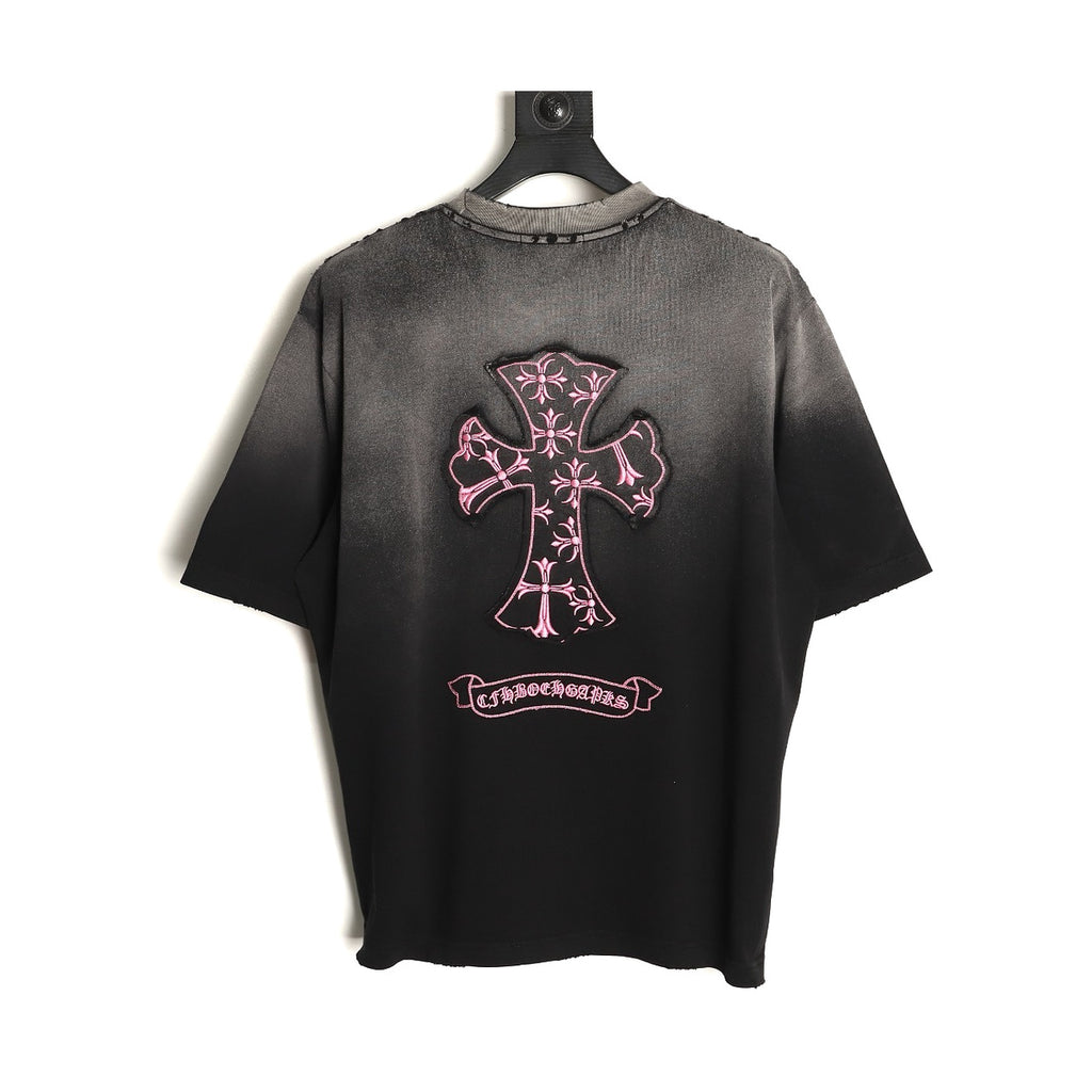 Chrome Hearts washed black pink cross applique T-shirt back