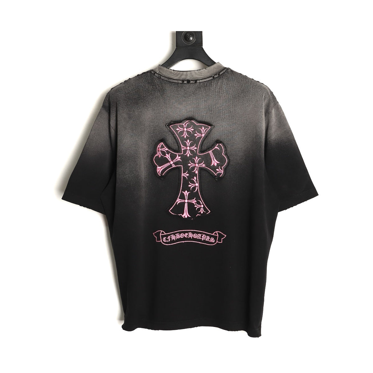 Chrome Hearts washed black pink cross applique T-shirt back