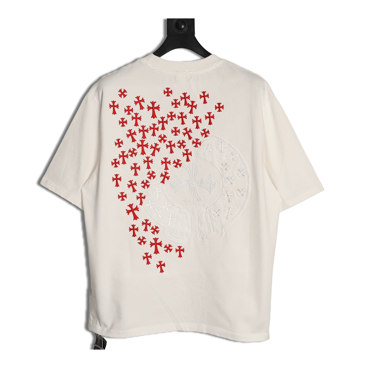 Chrome Hearts cream fragmented horseshoe cross applique T-shirt back