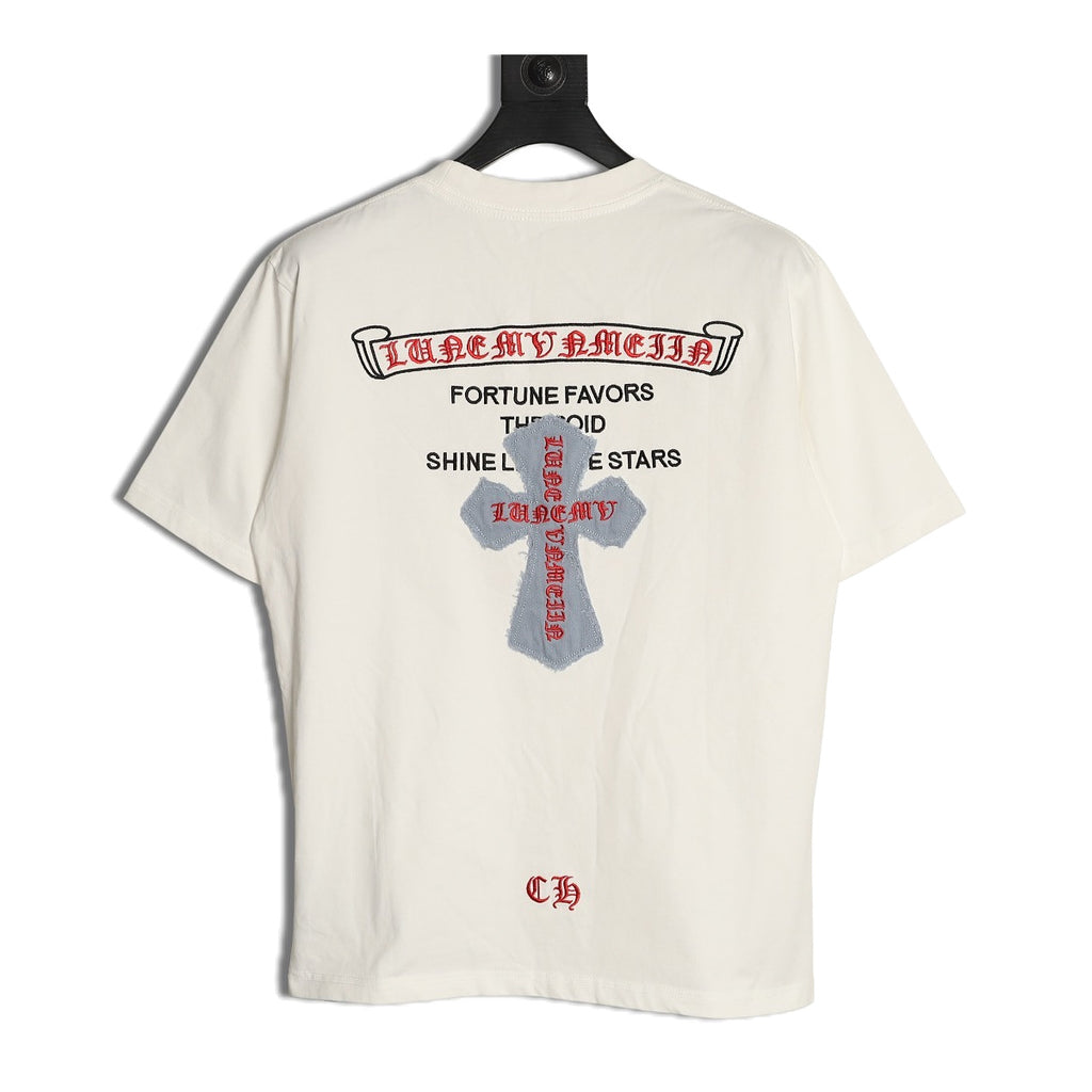 Chrome Hearts cream denim Cross applique T-shirt back