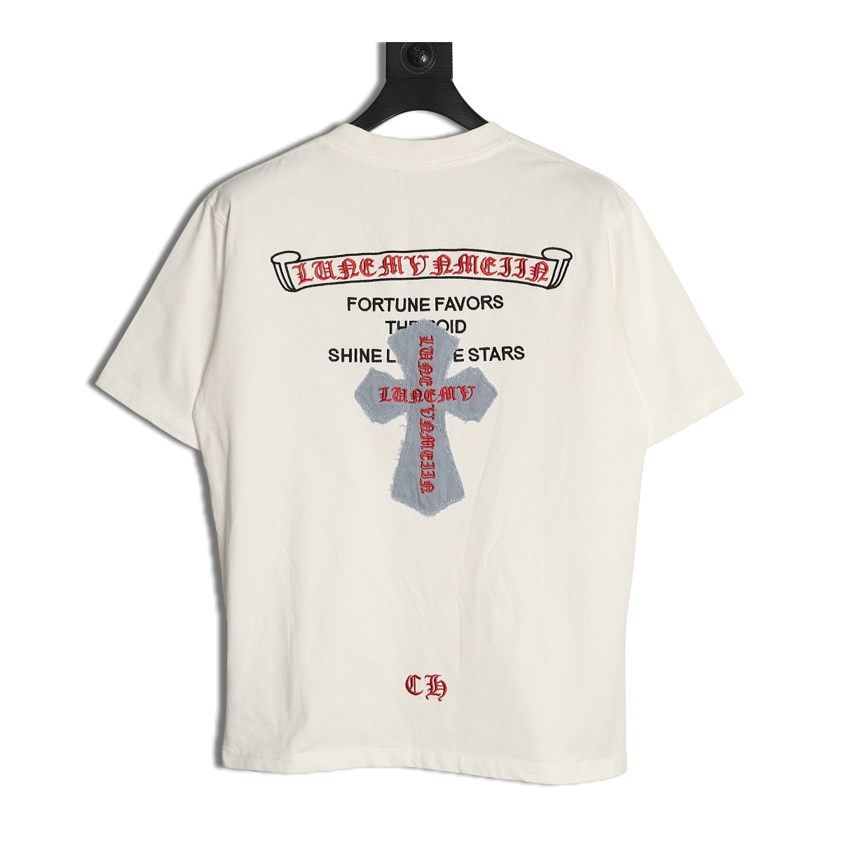 Chrome Hearts cream denim Cross applique T-shirt back