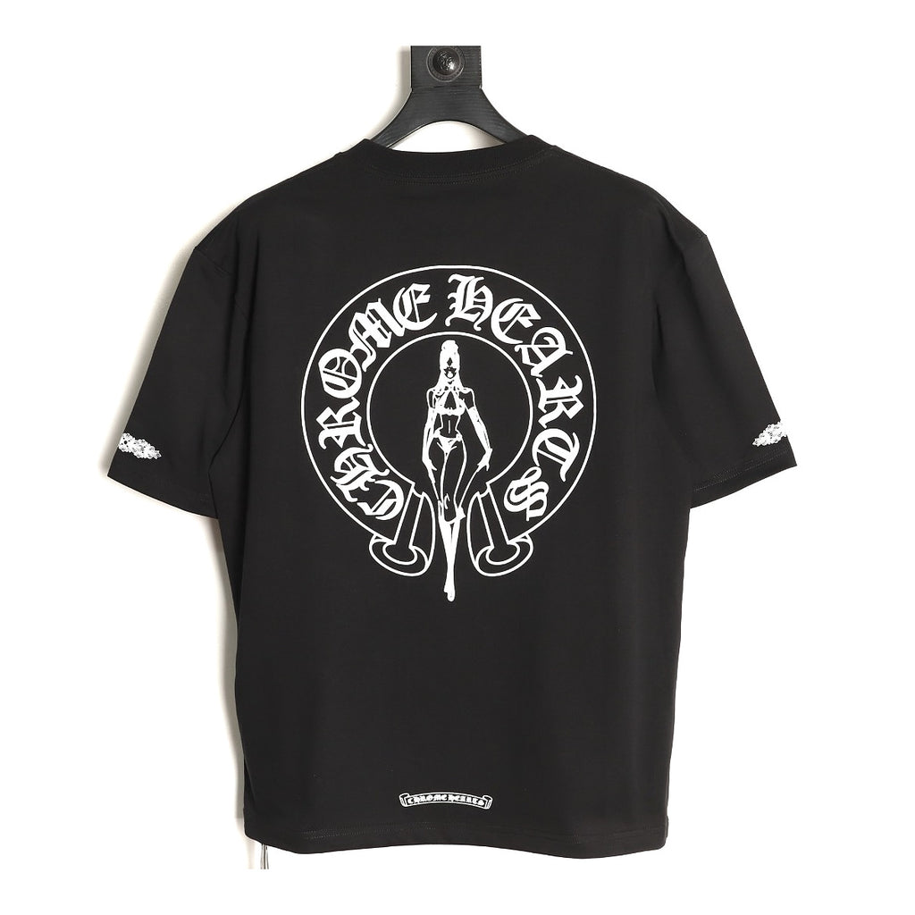 Chrome Hearts black Deadly Doll horseshoe T-shirt back