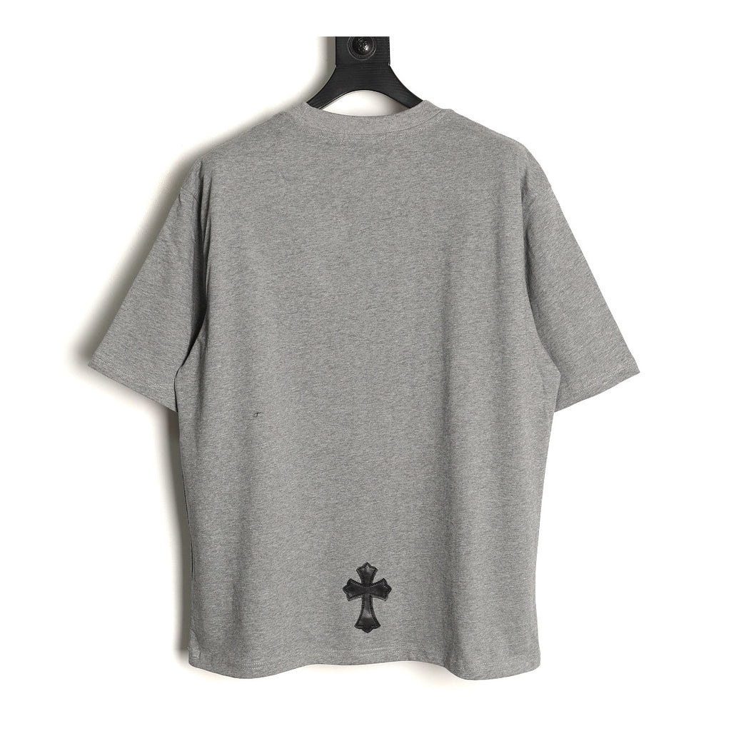 Chrome Hearts gray leather cross pocket T-shirt back