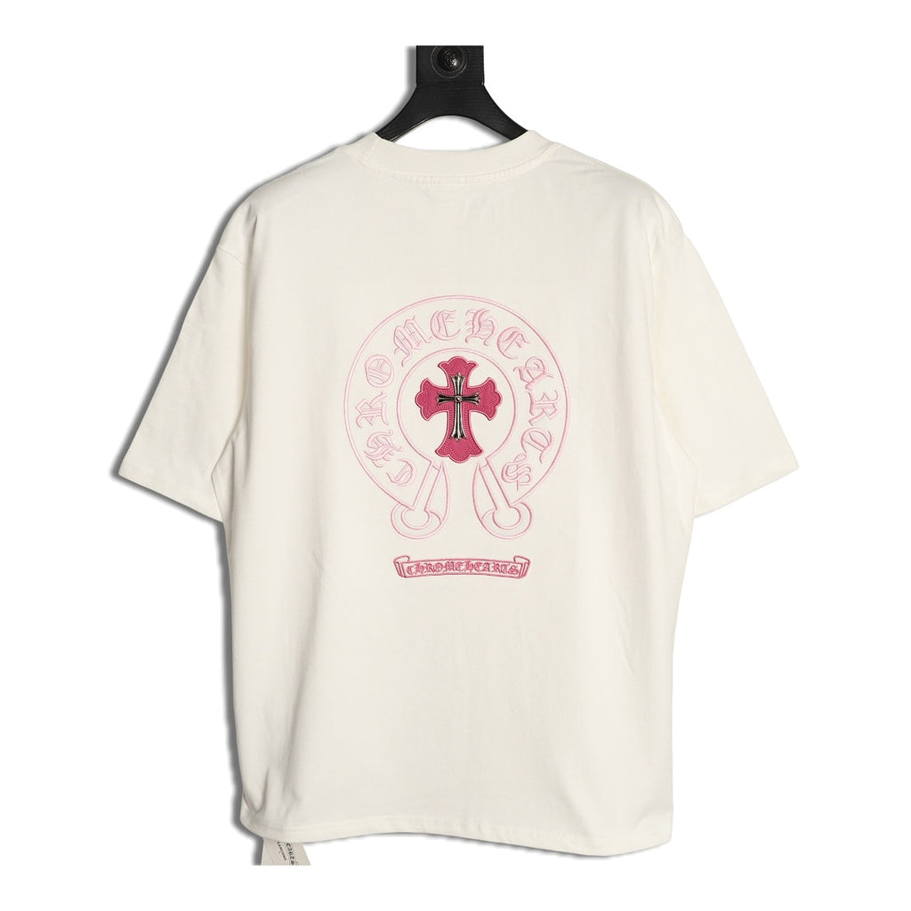 Chrome Hearts white pink horseshoe embroidered T-shirt back