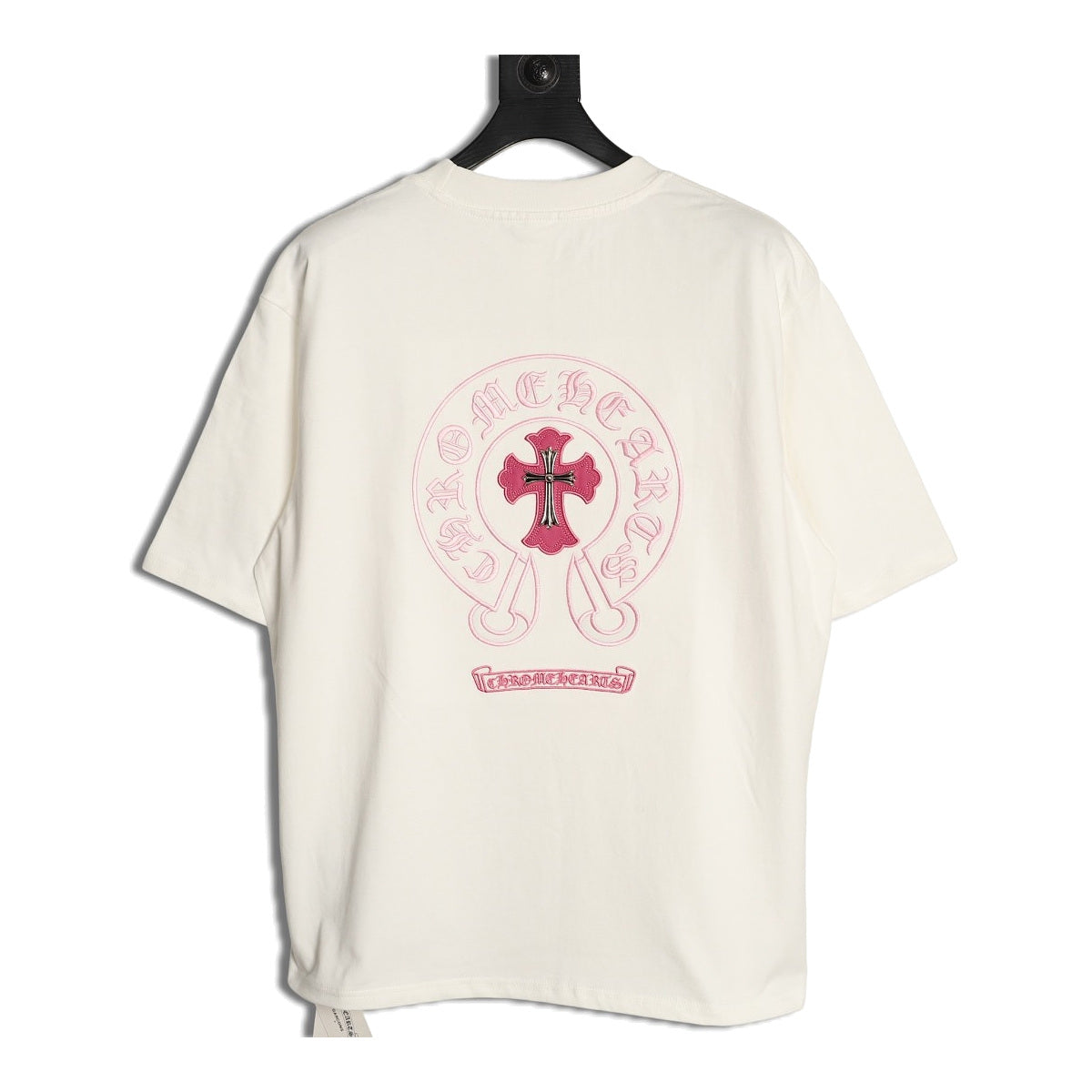 Chrome Hearts white pink horseshoe embroidered T-shirt back