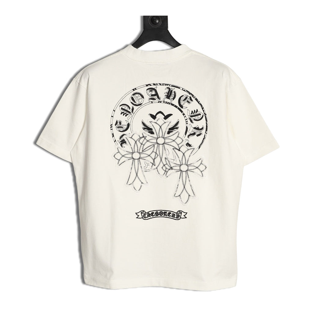 Chrome Hearts cream three-cross horseshoe applique T-shirt back
