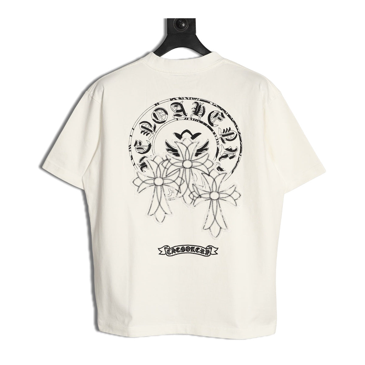 Chrome Hearts cream three-cross horseshoe applique T-shirt back