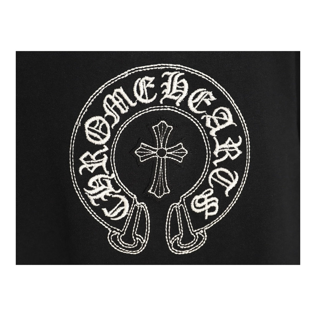 Chrome Hearts horseshoe and cross chest embroidery detail