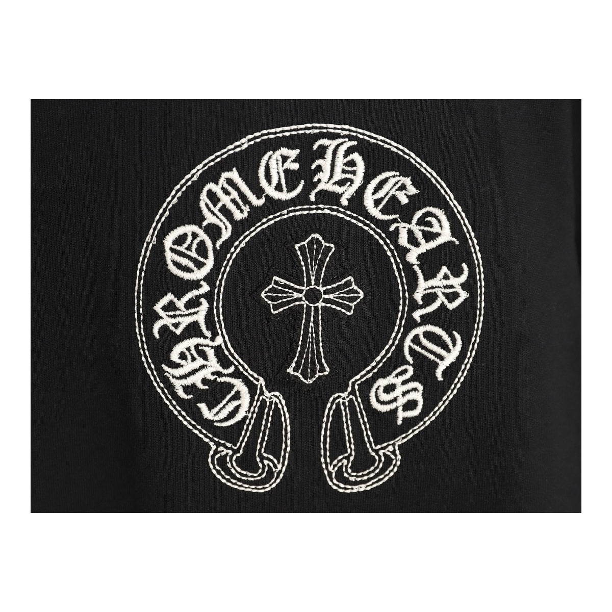 Chrome Hearts horseshoe and cross chest embroidery detail