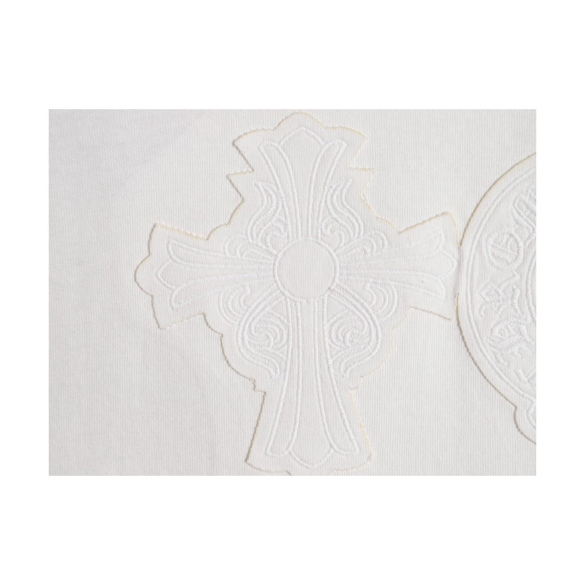 Chrome Hearts tonal cross embroidery detail on white