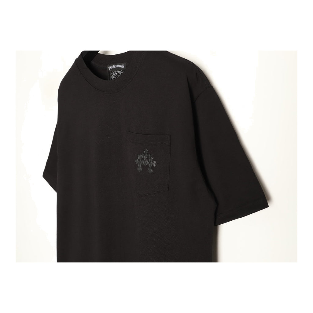 Chrome Hearts tonal leather chest monogram detail on black