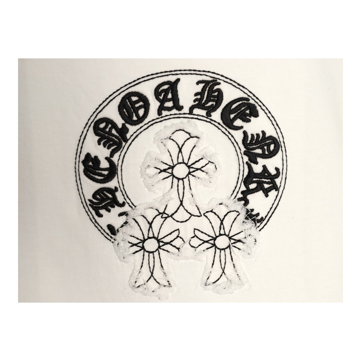 Chrome Hearts chest horseshoe and cross embroidery detail