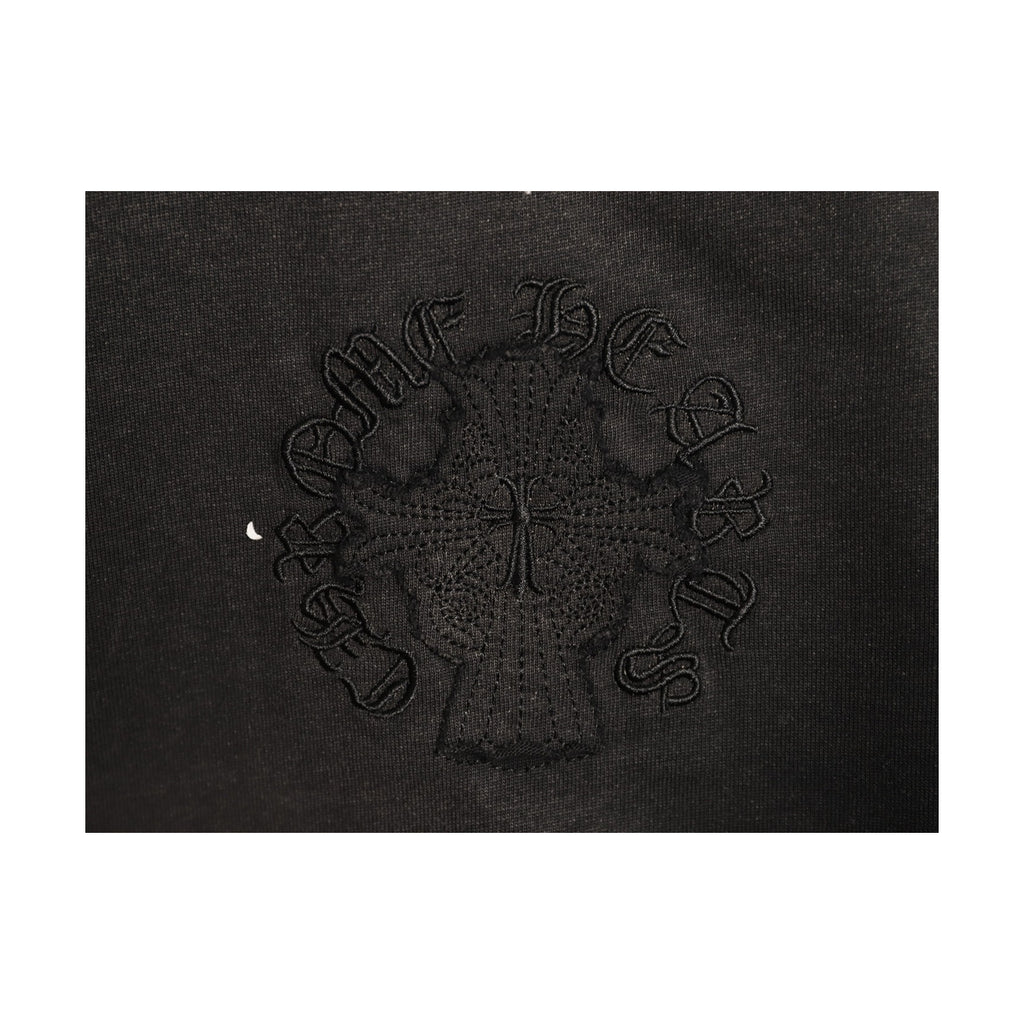 Chrome Hearts washed black raised Gothic embroidery detail