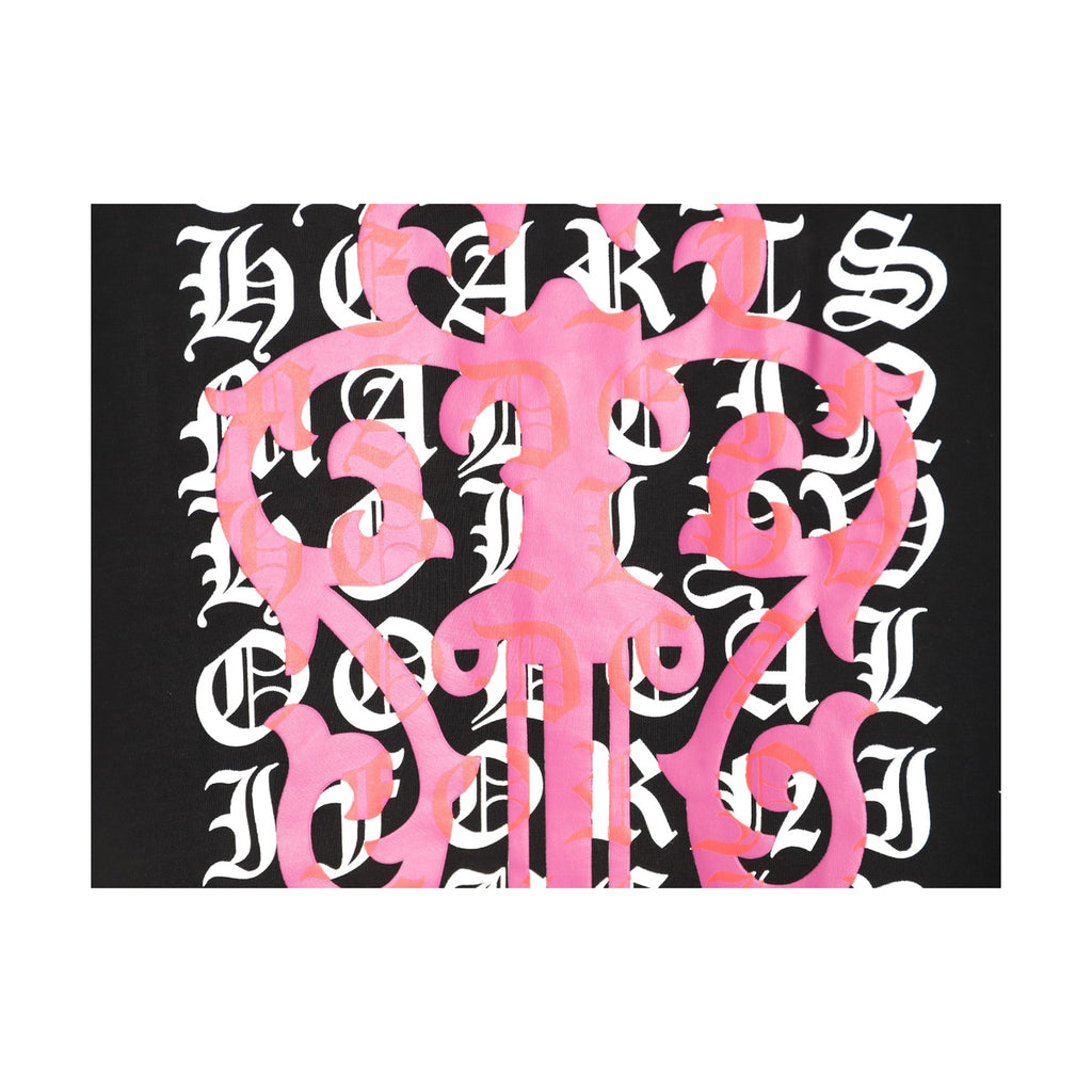 Chrome Hearts pink sword and Gothic lettering back print detail