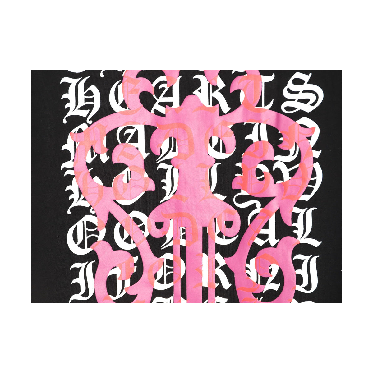 Chrome Hearts pink sword and Gothic lettering back print detail