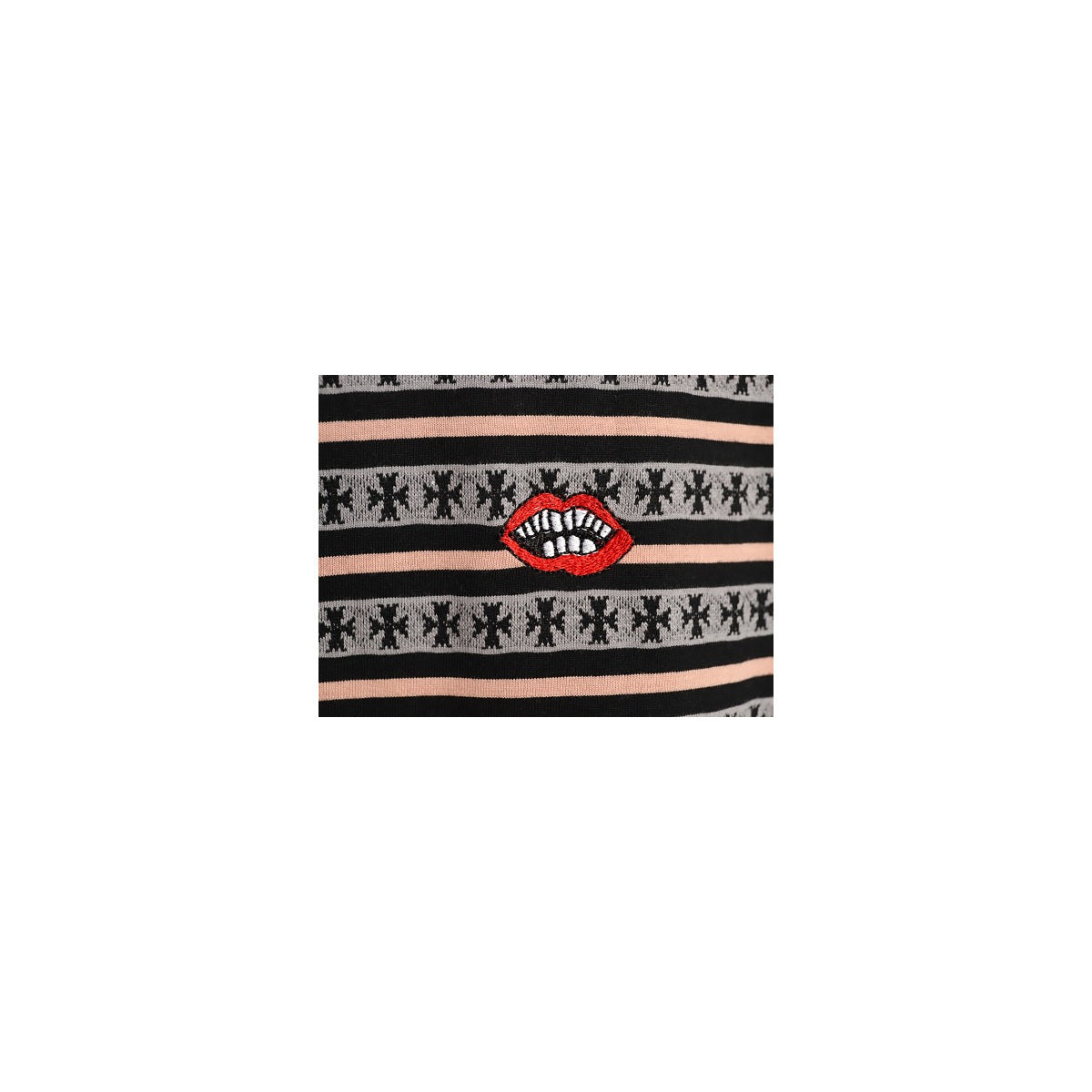 Chrome Hearts red lips chest embroidery detail
