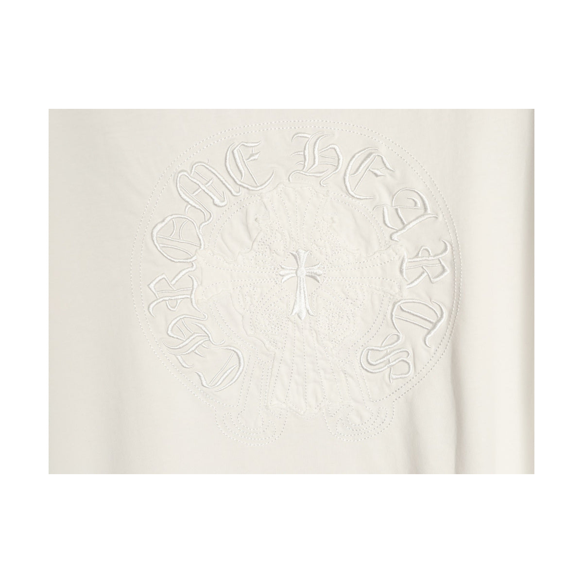 Chrome Hearts white raised Gothic embroidery detail
