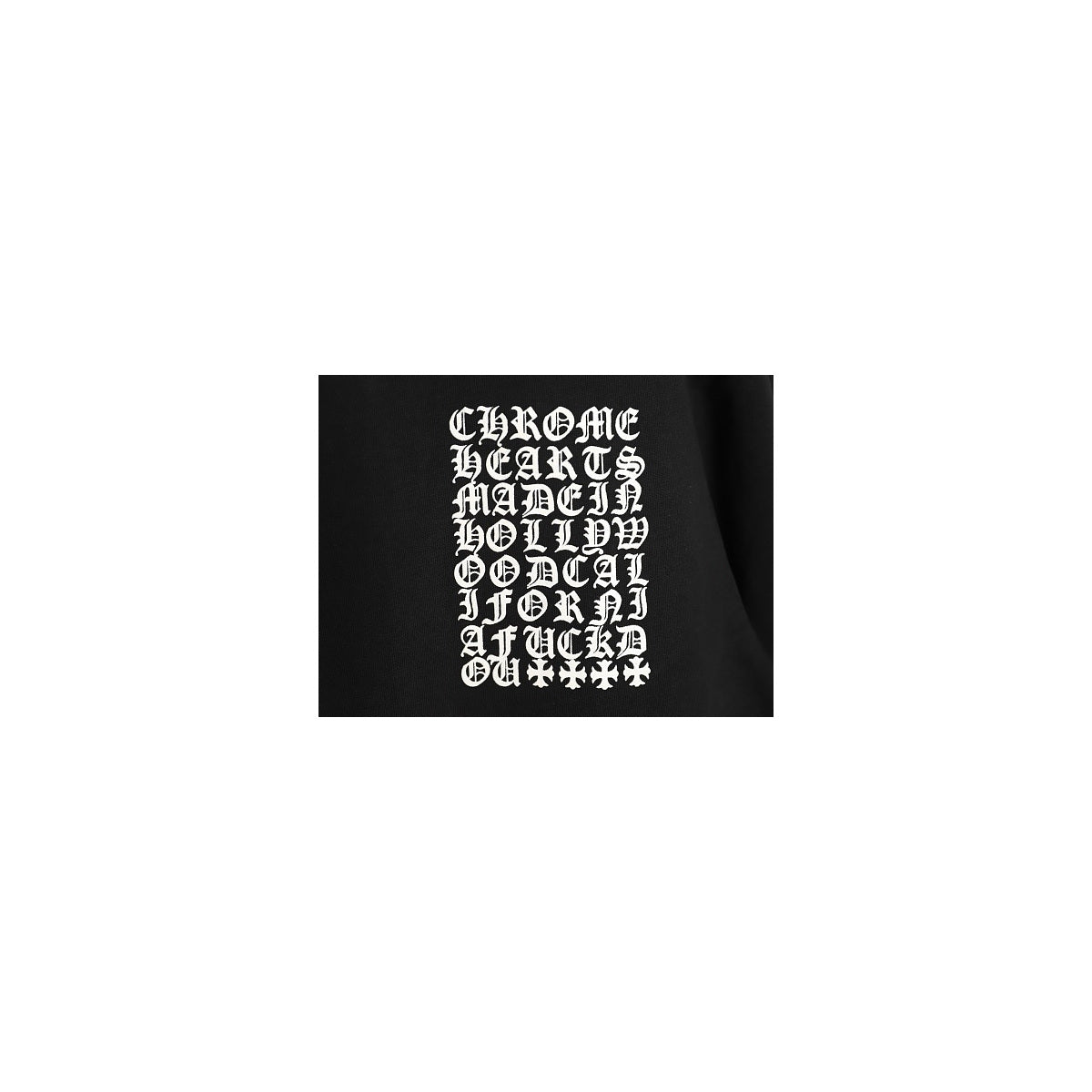 Chrome Hearts Gothic alphabet chest graphic detail on black