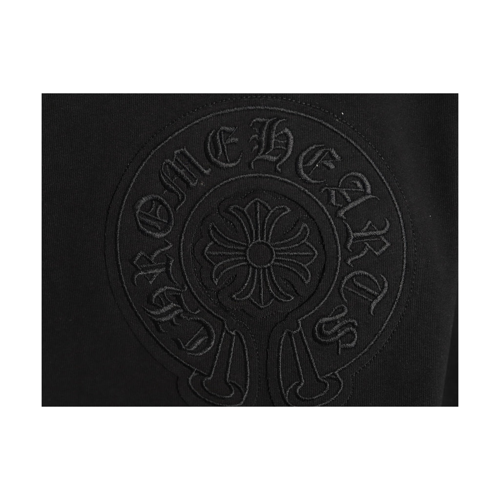 Chrome Hearts tonal horseshoe embroidery detail on black