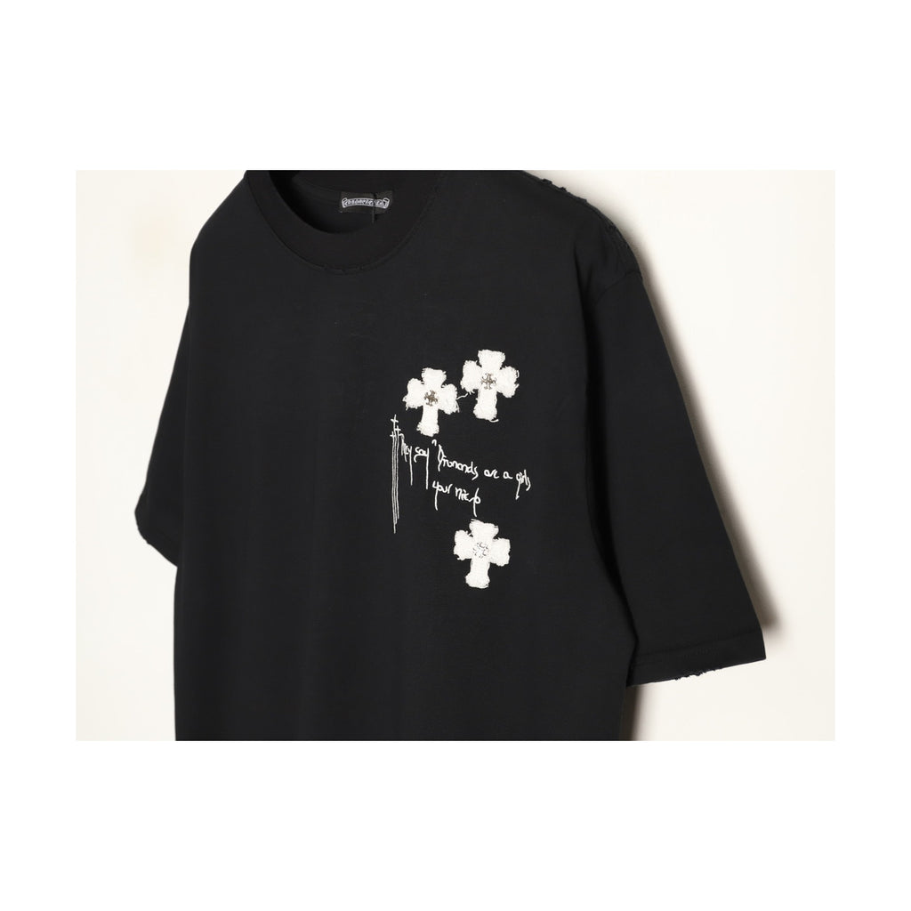 Chrome Hearts three-cross chest graphic detail on black
