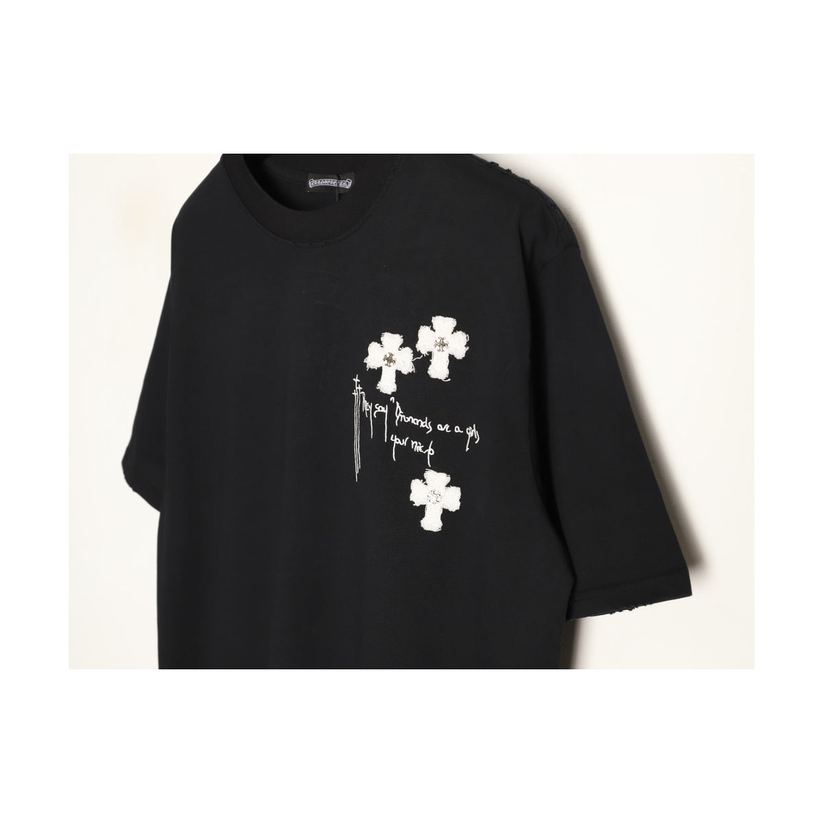 Chrome Hearts three-cross chest graphic detail on black