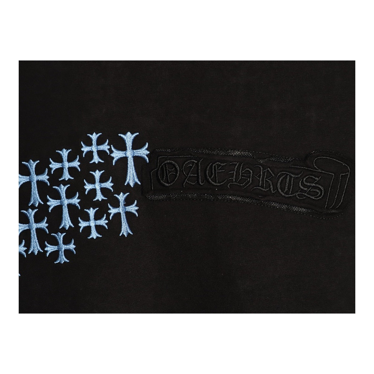 Chrome Hearts ice blue cross chest applique detail