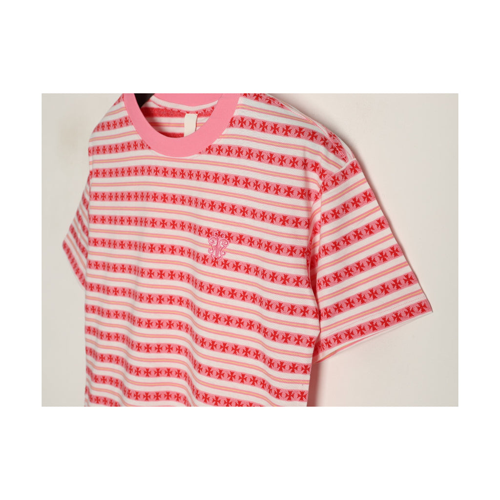 Chrome Hearts pink jacquard chest emblem and cross stripe detail