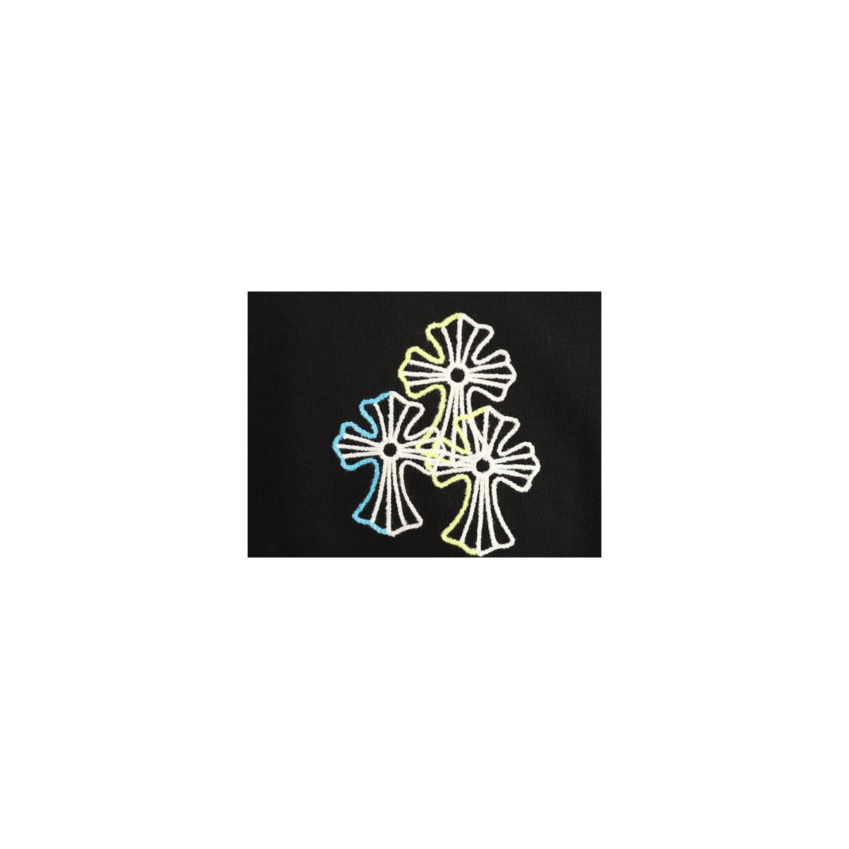 Chrome Hearts multicolor cross chest embroidery detail on black