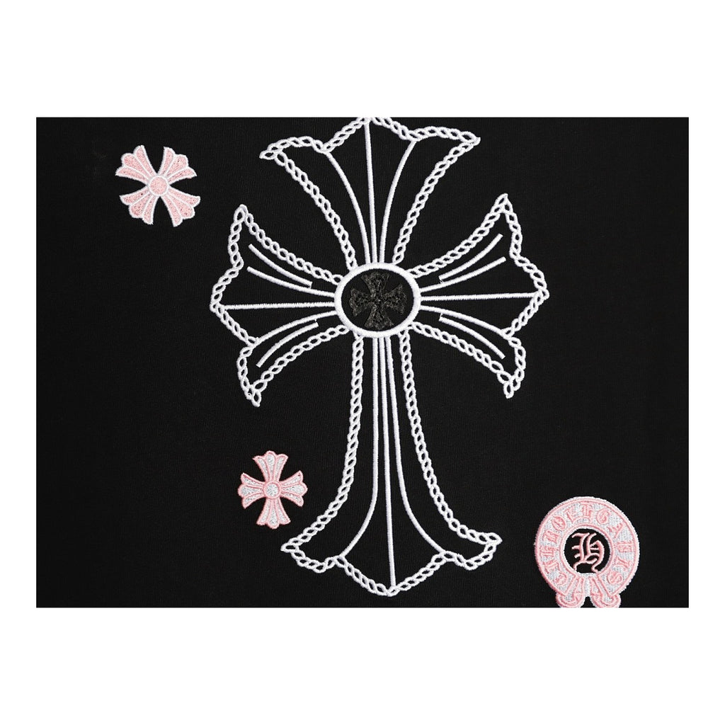 Chrome Hearts cross embroidery detail on black