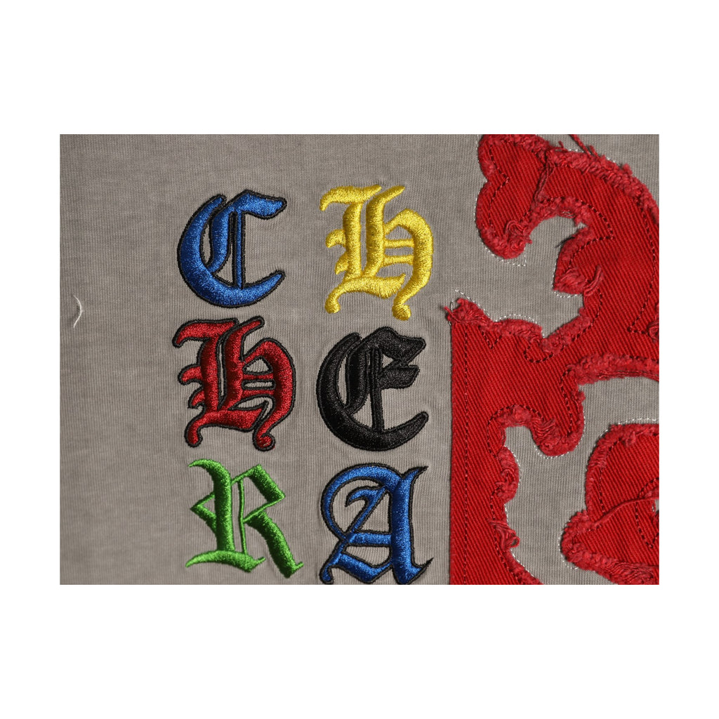 Multicolor embroidered letter and emblem detail