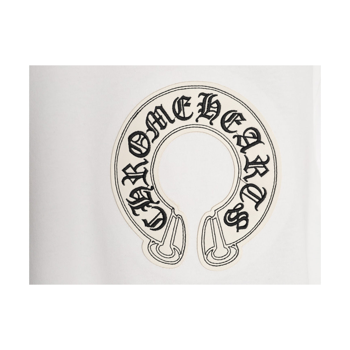 Chrome Hearts embroidered horseshoe chest emblem detail on white