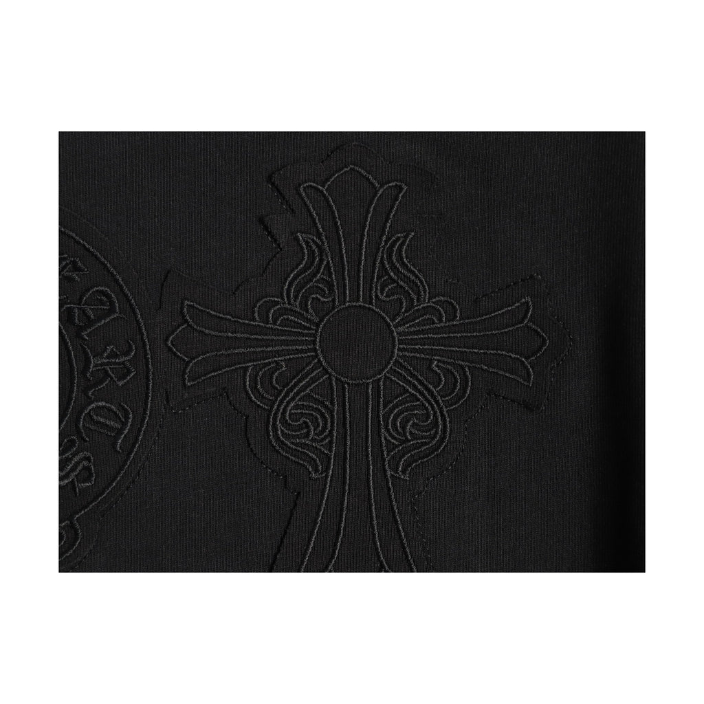 Chrome Hearts tonal cross embroidery detail on black