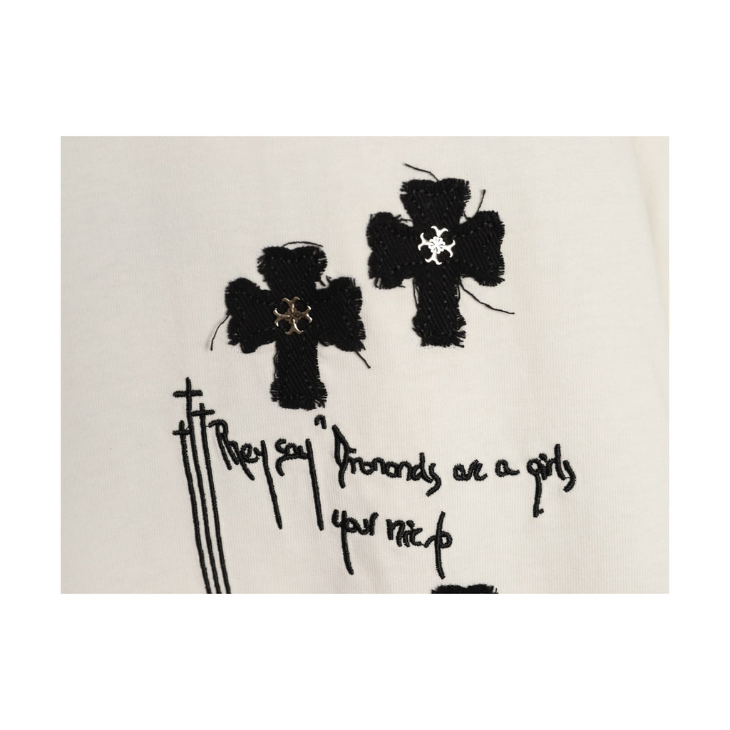Chrome Hearts distressed cross embroidery detail