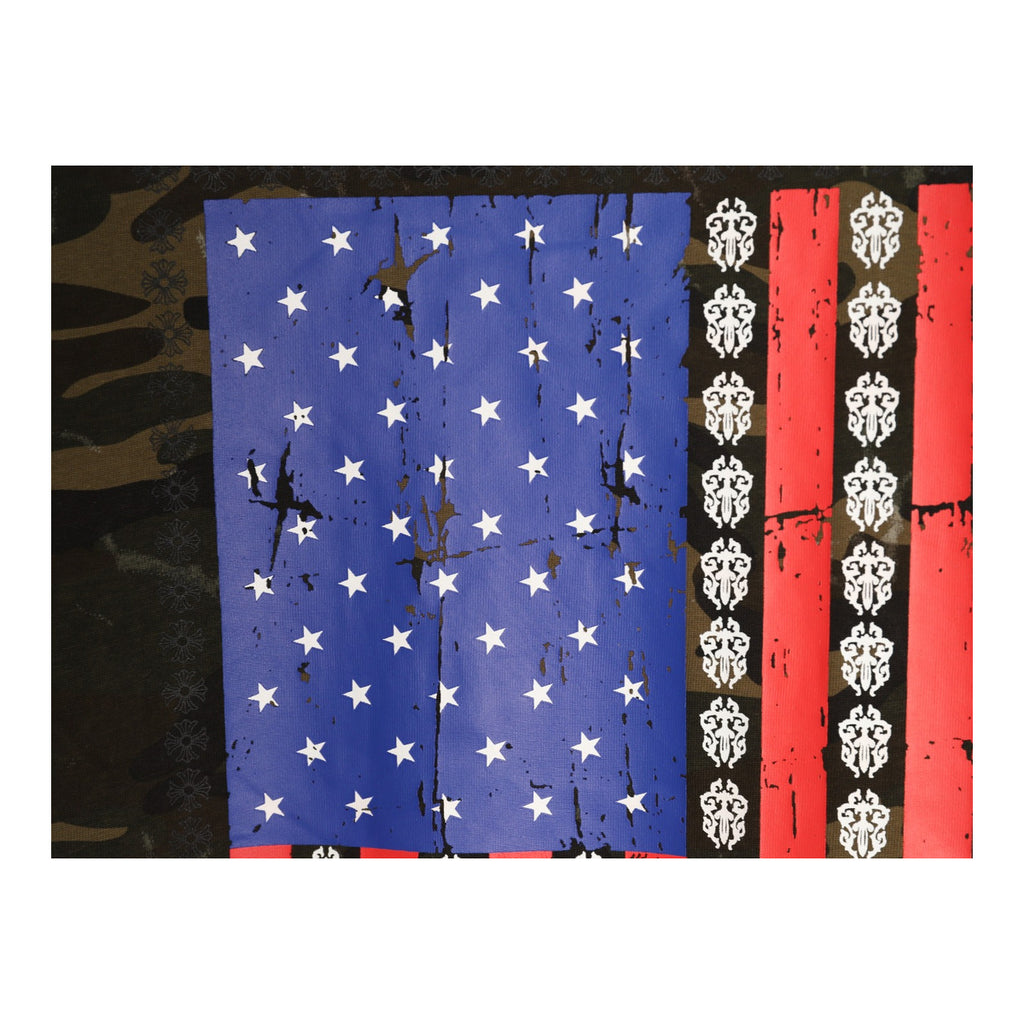 Chrome Hearts distressed flag back graphic detail